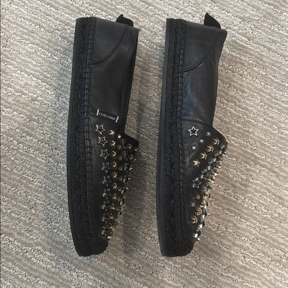 Jimmy Choo Espadrille Black Leather With Stars